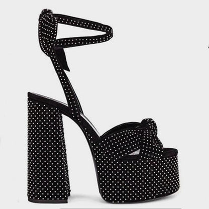 Colorblock Plus Size Catwalk Sandals Bow Love Chunky Heels