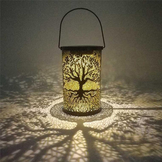 Lampe solaire cylindrique en fer forgé pour jardin