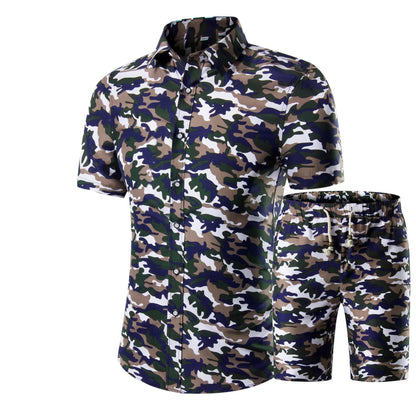 Nouvel ensemble d'été pour homme, chemise à manches courtes et short, imprimé floral