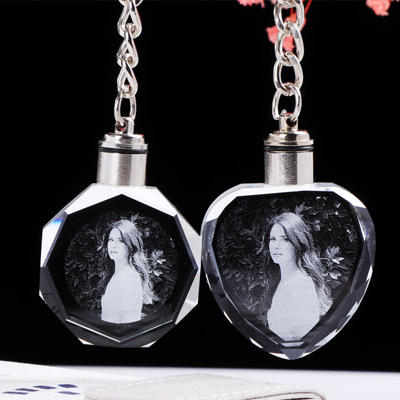 Llavero de cristal K9 con LED intermitente, marco de fotos familiar tallado personalizado, regalos de recuerdo, joyería, llavero de cristal