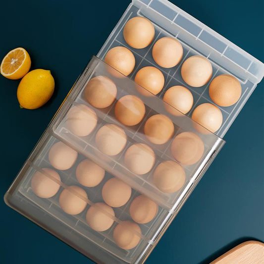 Caja de almacenamiento de doble capa con cajones, soporte transparente para huevos