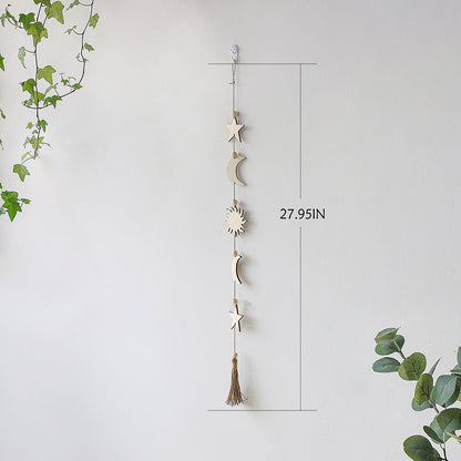 Star And Moon Wood Chip Pendant Bohemian Wall Decoration