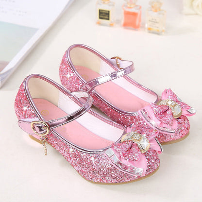 Chaussures à talons hauts pour filles avec strass et nœud, style princesse