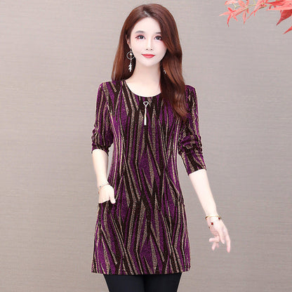 Lurex Mid-length Bottoming Shirt Plus Velvet Thick Plus Size Top