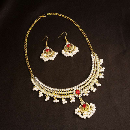 Women's Vintage Moonstone Necklace Pearl Earrings Set