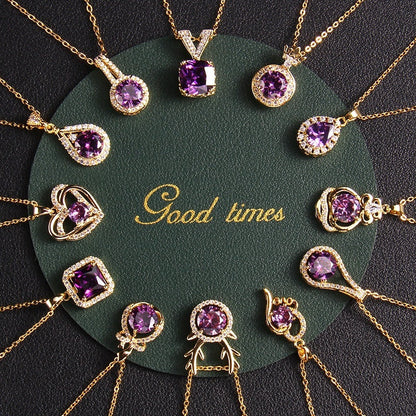 Purple Zircon Necklace Female With Hearts Pendant Ornaments