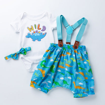 New Boy's Bag Fart Romper Overalls 3-piece Suit