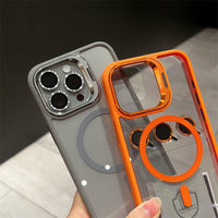 Invisible Magnetic Kickstand iPhone 16 Case with Lens Film – Full-Coverage PC Cover