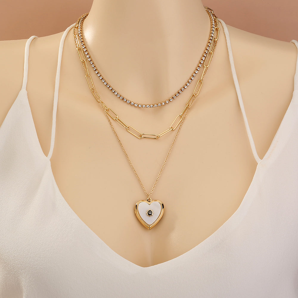 Collar de varias capas apilable con candado dorado, de moda transfronteriza europea y americana, con etiqueta de letras y personalidad, gargantilla para mujer