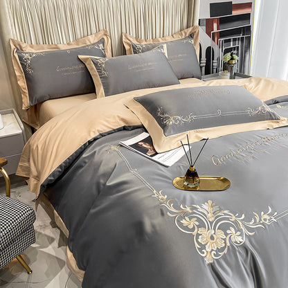 Juego de ropa de cama de cuatro piezas de algodón puro y seda lavada bordada