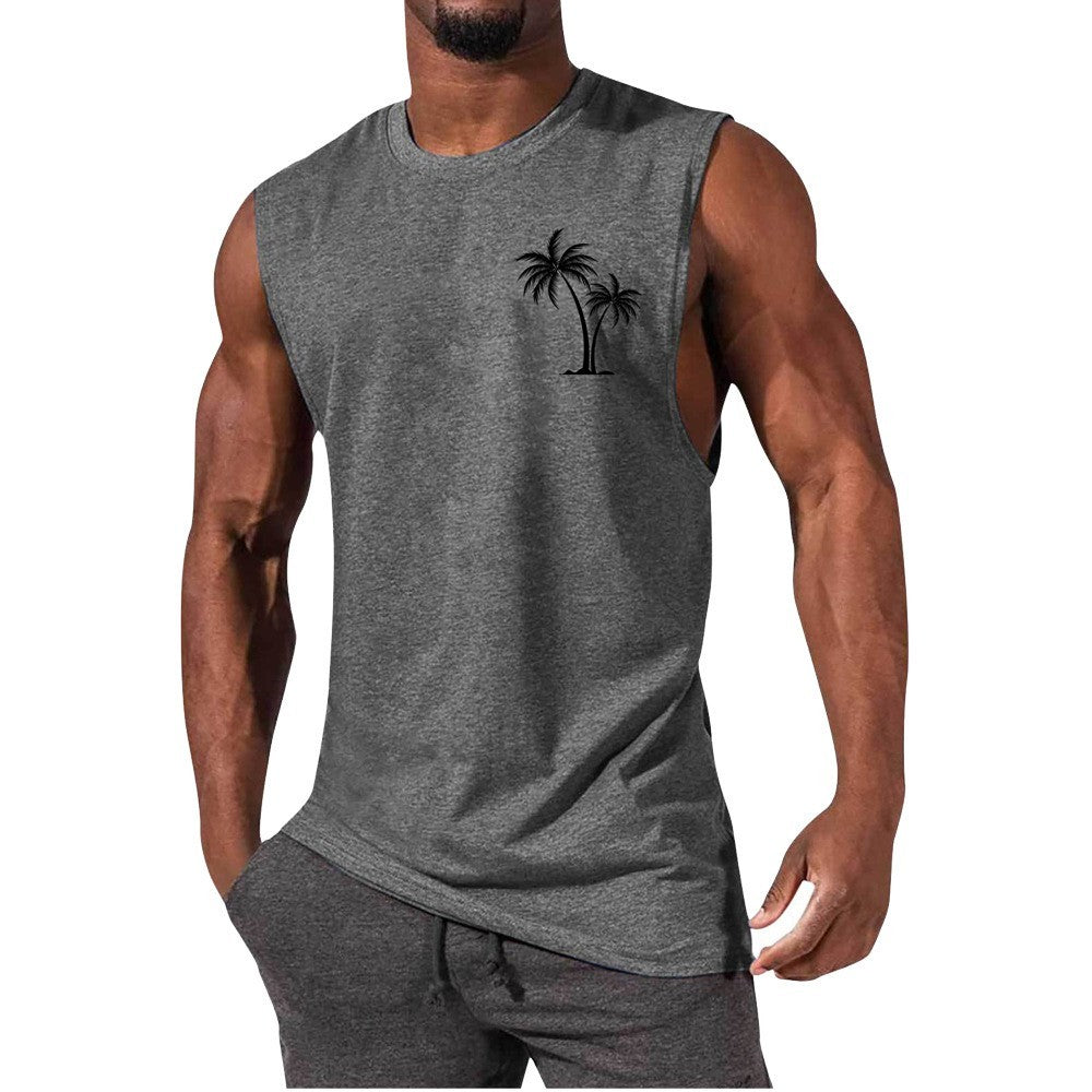 Coconut Tree Embroidery Men’s Muscle Tank – Beach Fitness Vest | S–L