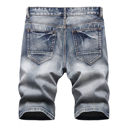 Trendy Men's Summer Five-point Shorts With Holes In Nostalgic Fashion Slim Fit