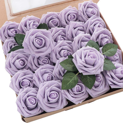 Foam Pe Rose Fake Flower With Rod And Leaf 25 Wedding Decoration Flowers Valentine's Day Gift