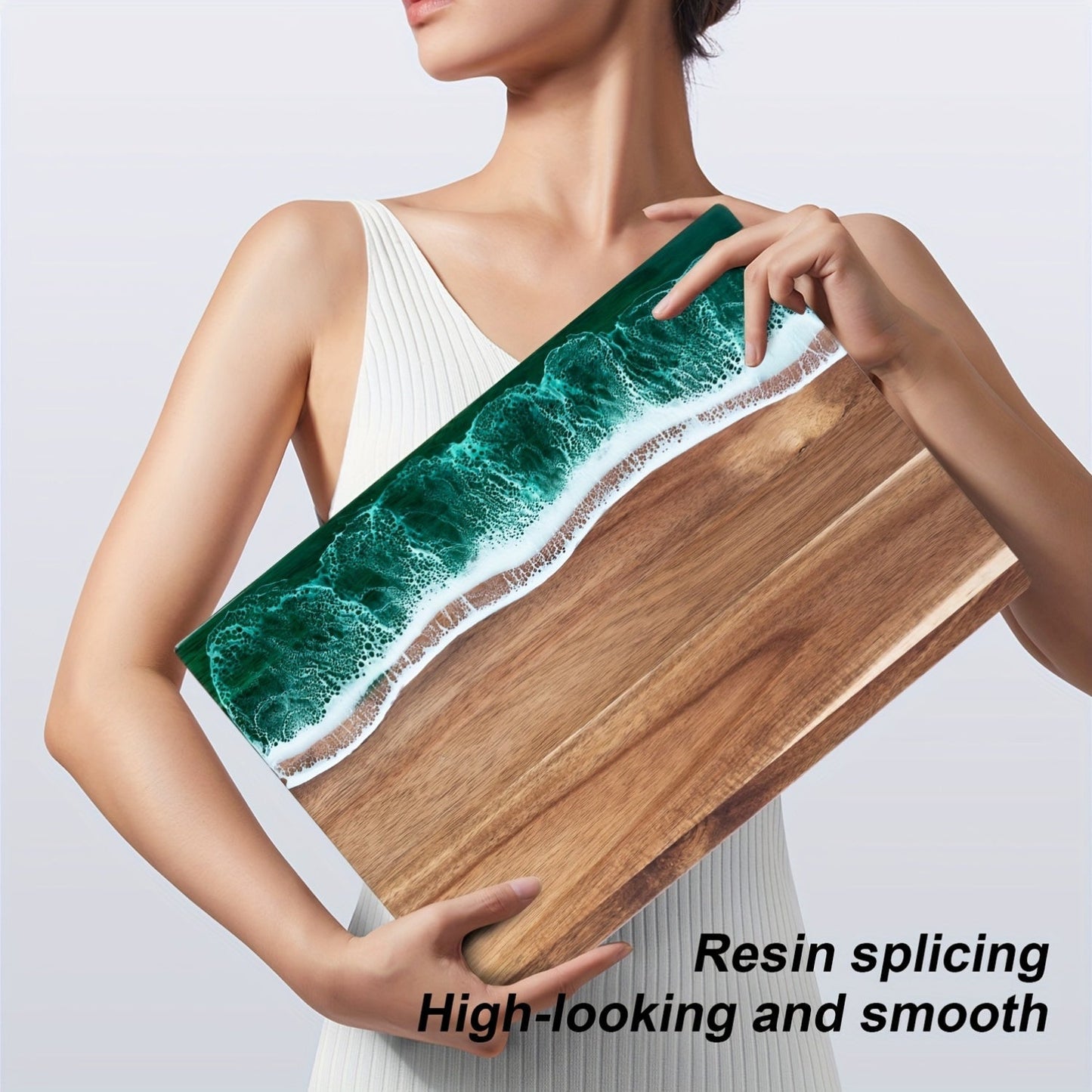 Acacia Wood Resin Wave Cutting Board Ocean River Serving Tray 46x23cm
