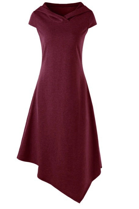 Robe Midi Asymétrique à Capuche, Découpée au Dos et Sous les Jambes