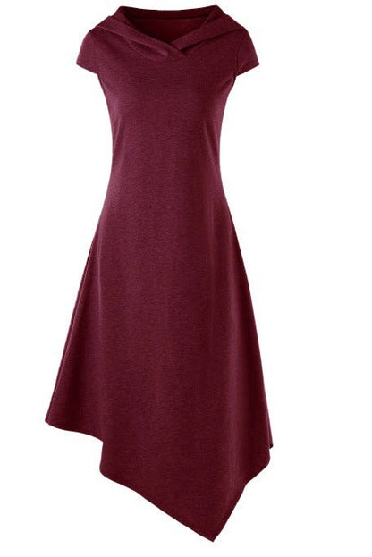 Robe Midi Asymétrique à Capuche, Découpée au Dos et Sous les Jambes