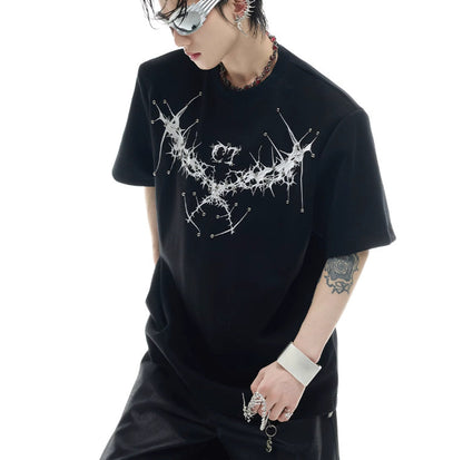 Loose Heavy Round Neck Padded Shoulder Short Sleeve
