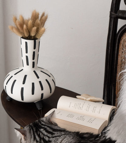 Original Hand-painted Vase Ceramic Black And White Handmade