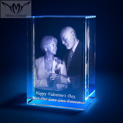 Cadre Photo Carré Laser 3D en Cristal avec Gravure Personnalisée en Cube de Verre Amour