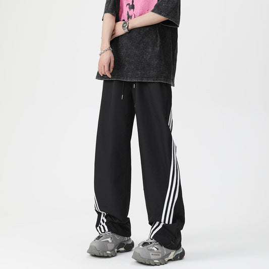 Men's Loose Casual Striped Stitching Wide Leg Track Pants