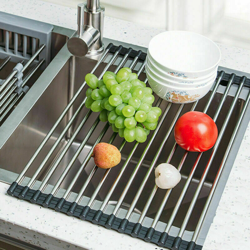Roll-Up Dish Drying Rack – Stainless Steel Sink Drainer Mat