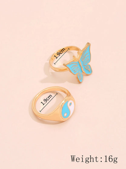 Anillo de señora personalizado, colorido, mariposa, chisme, nueva combinación