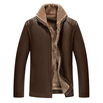 Men's Fur One-piece Leather Coat With Velvet