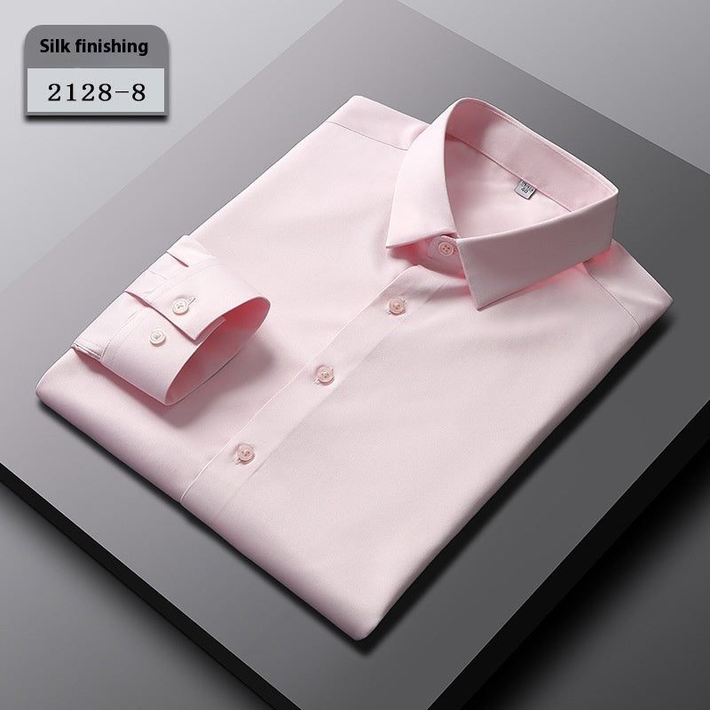 Elastic Silk Men's Long-sleeved Non-ironing Solid Color Breathable Shirt