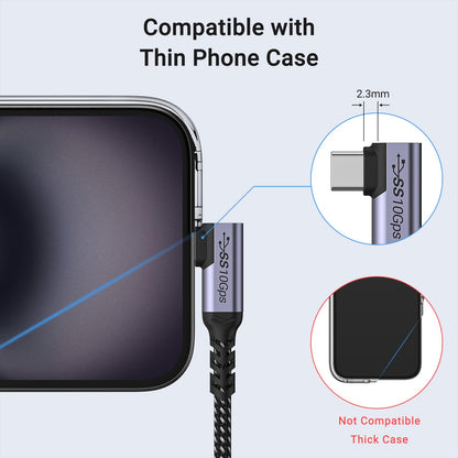 Short Usb C Cable 3.1 Right Angle [1.5Ft 2 Packs], 5A Fast Charging, 10Gbbps Hig