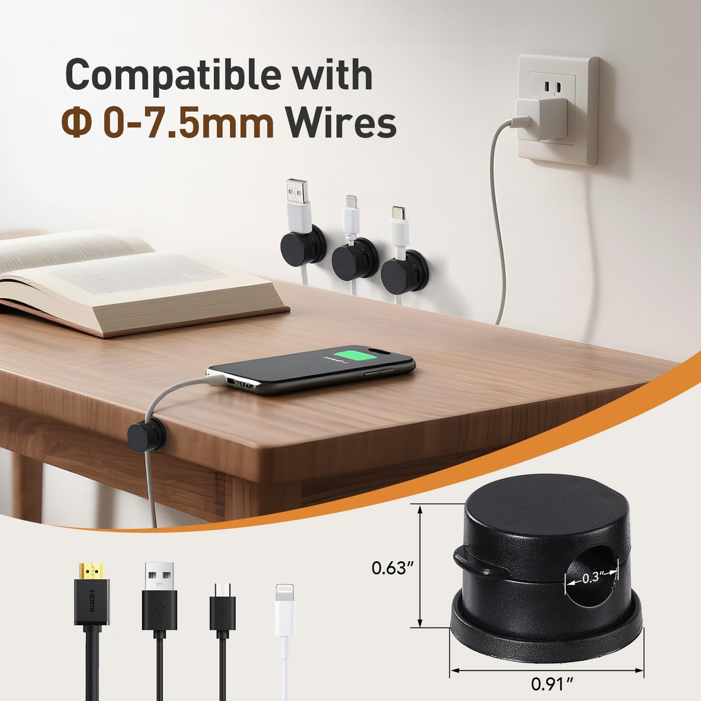 Pack Magnetic Cable Clips, Upgraded 360° Rotatable Cord Holde