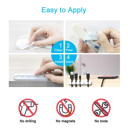 Clips Cord Organizer 2 Pack — White USB Cable Management Wire Holder for Desk, C