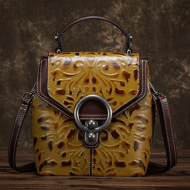Mochila de cuero de vaca, multifunción, bolsos de hombro y mano para mujer