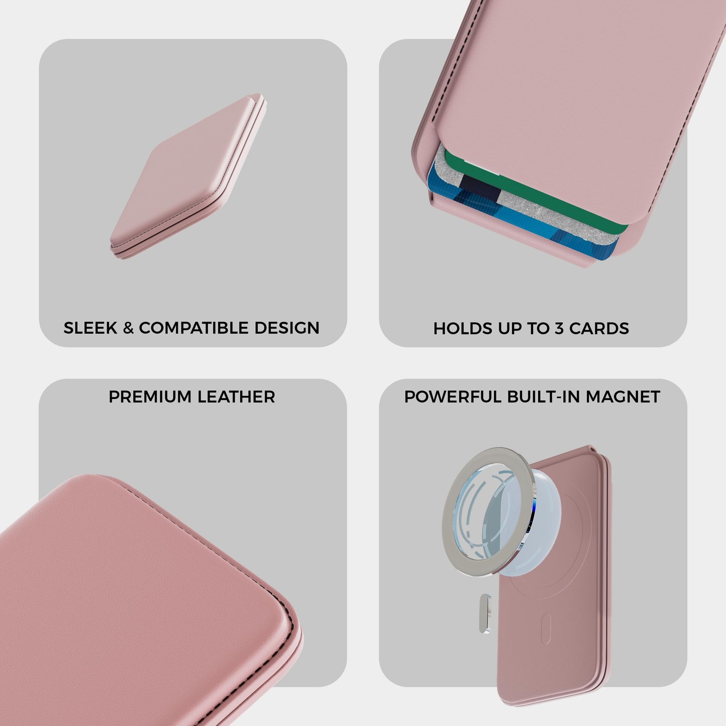 Wallet & Stand — Slim Vegan Leather Card Holder with N52 Magnets for iPhone 17/1