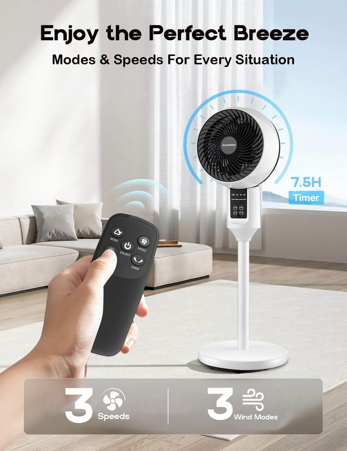 Adjustable Pedestal Fan with Remote Control | 3D Oscillation for Quiet Cooling