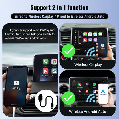 Carplay Smart Box 2-en-1 Actualización inalámbrica Carplay inalámbrico Android Auto Miniportátil