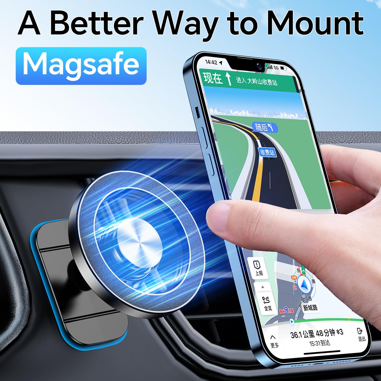 Car Mount — 20 Strong Magnets Magnetic Dashboard Phone Holder for iPhone 17/16/1
