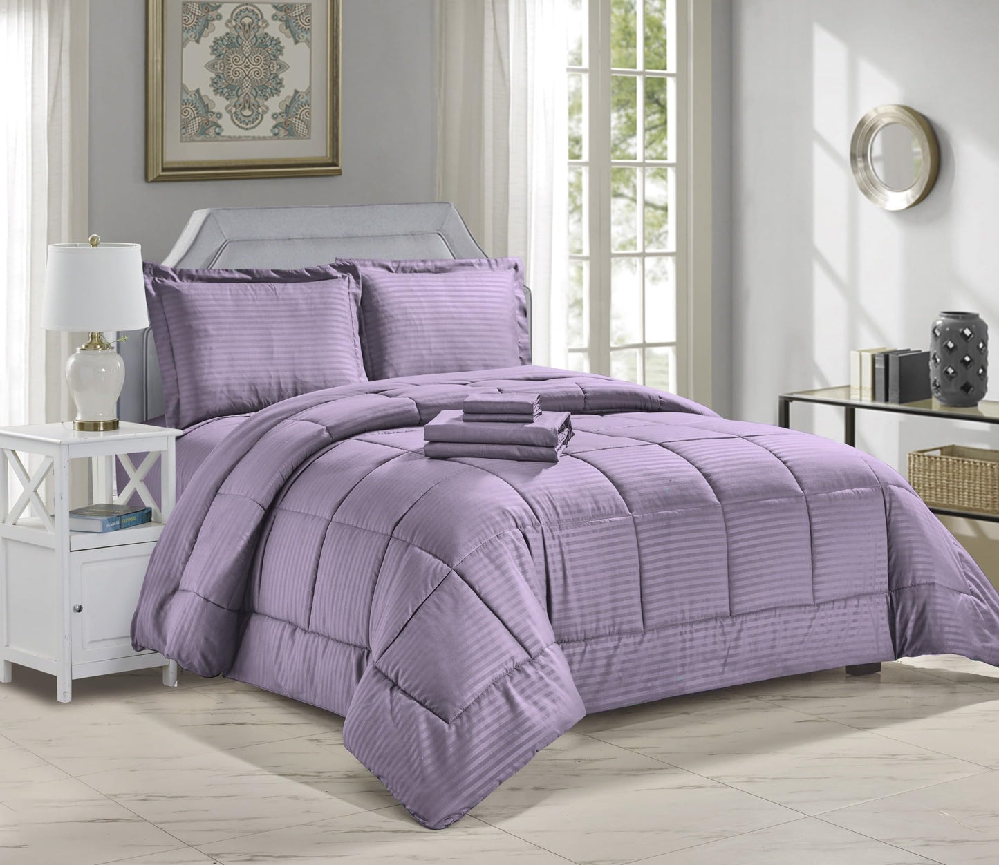 Decor&More Home Essentials 8 Piece Embossed Stripe Bed in a Bag