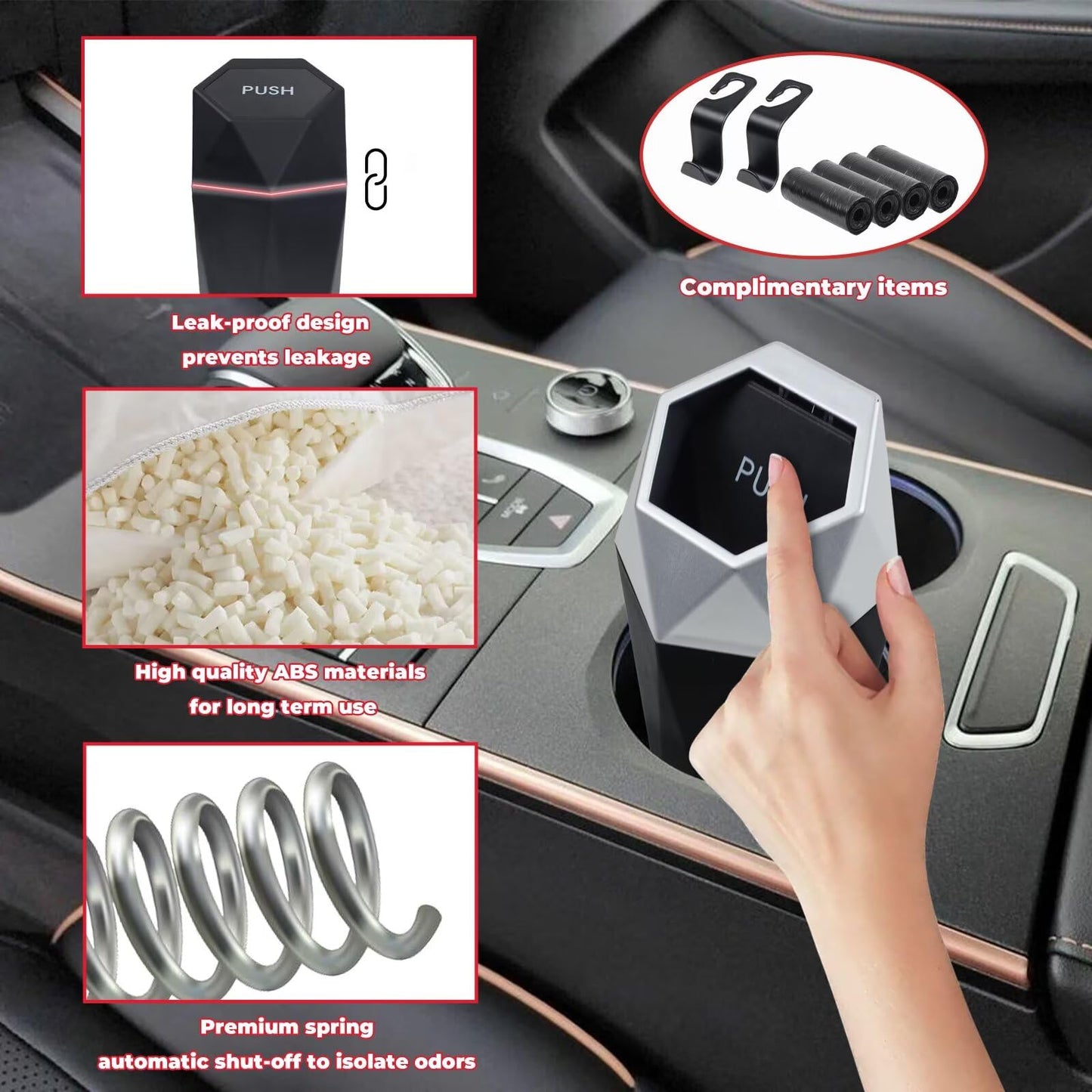 Trash Can, Car Trash Bin With Lid, Car Accessories For Women Interior, Car Garba