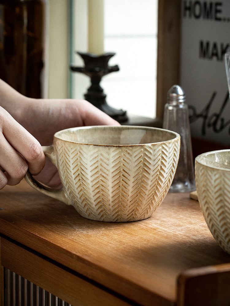 Taza de Desayuno Retro Relieve Con Defectos Sutiles
