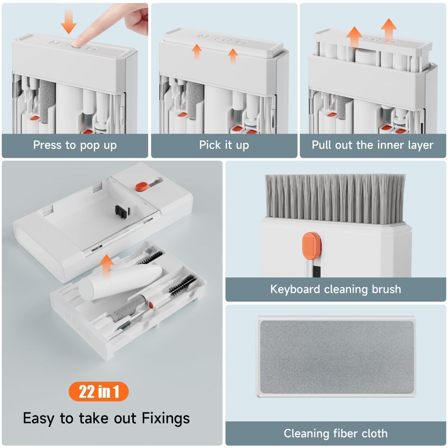 Kit Keyboard Cleaner Brush, 22-In-1 Multi-Function Laptop Cleaner Tool For Macbo