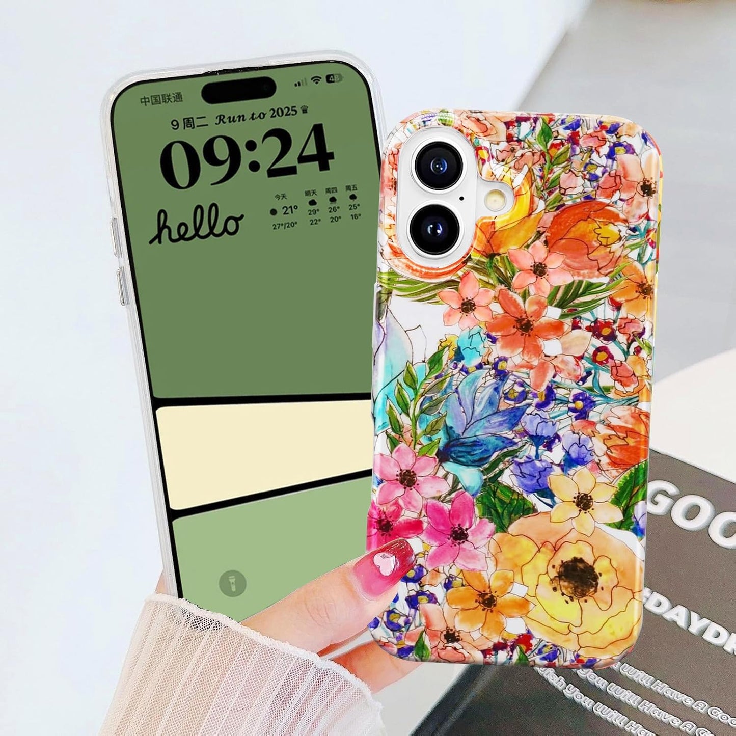 for iPhone 16 Case for Women, Cute Floral Print Girly Design Kawaii C
