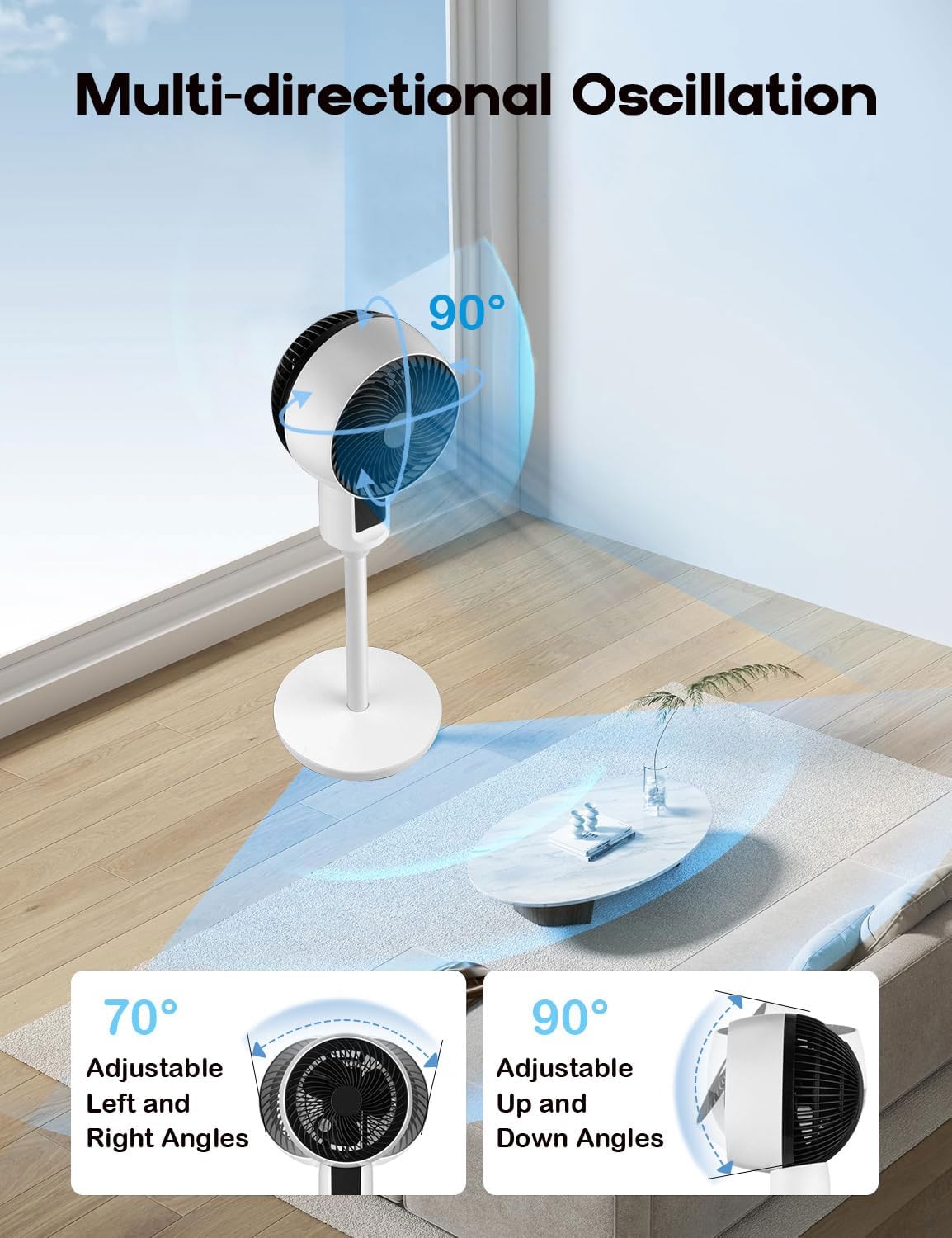 Adjustable Pedestal Fan with Remote Control | 3D Oscillation for Quiet Cooling