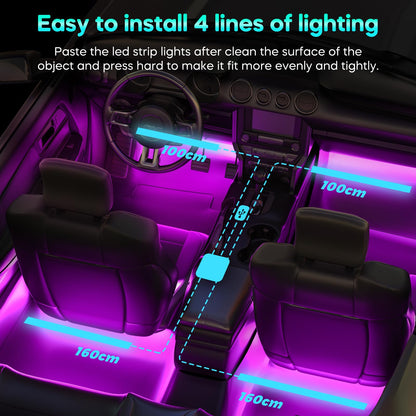 Interior LED Lights — Music Sync App Control Color Changing USB Strip Lights for