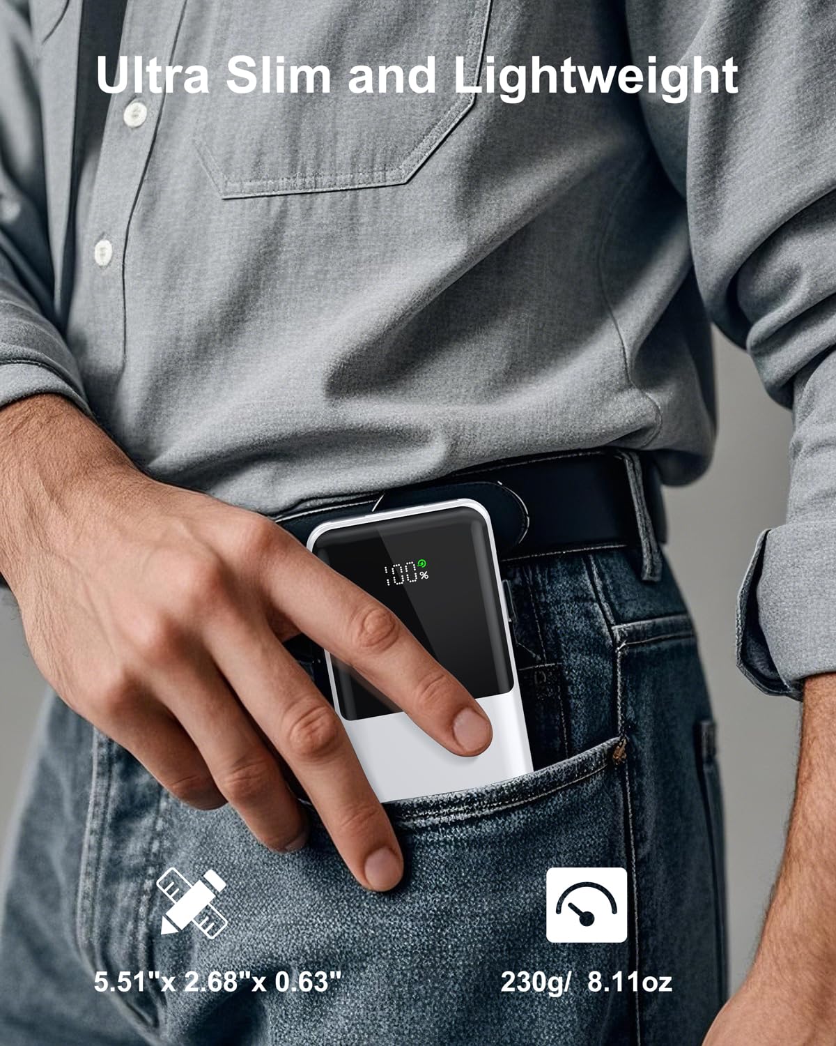 Slim 10000mAh Power Bank - 22.5W USB-C Fast Charging Battery Pack for iPhone and Samsung
