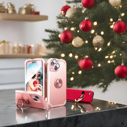 iPhone 14 Case with Screen Protector + 360°Ring Holder Stand + Camera Lens P
