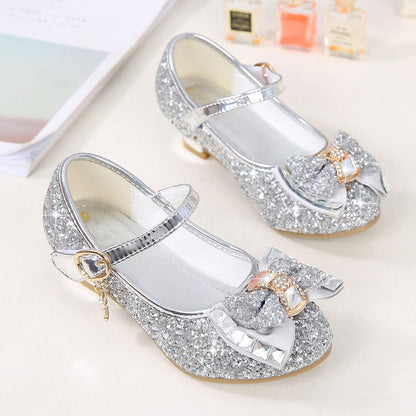 Chaussures à talons hauts pour filles avec strass et nœud, style princesse