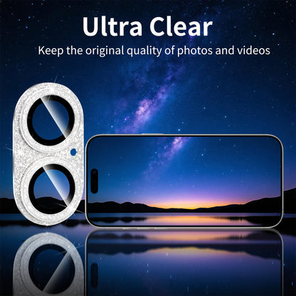 17 Camera Lens Protector — 9H Tempered Glass Bling Glitter Full Cover, Silver