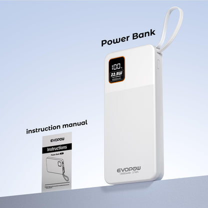 Power Bank 10000mAh 22.5W Super Fast Charging - Portable Powerbank with Built-In USB-C Cable