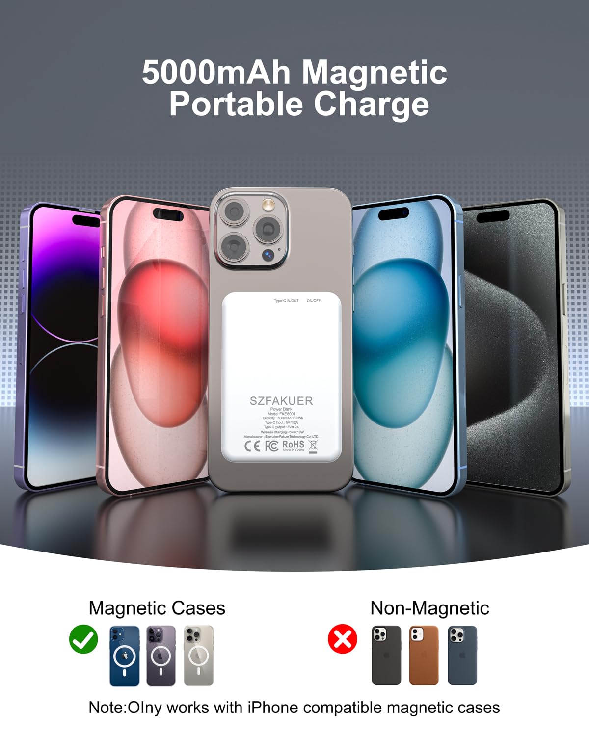 Magnetic Portable Charger, Ultra Slim Magnetic Power Bank With Usb-C Cable Iphon