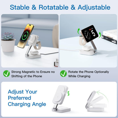 Traveling Wireless Mag-Safe Fast Charging Station,Magnetic 3 In 1 Charger With I